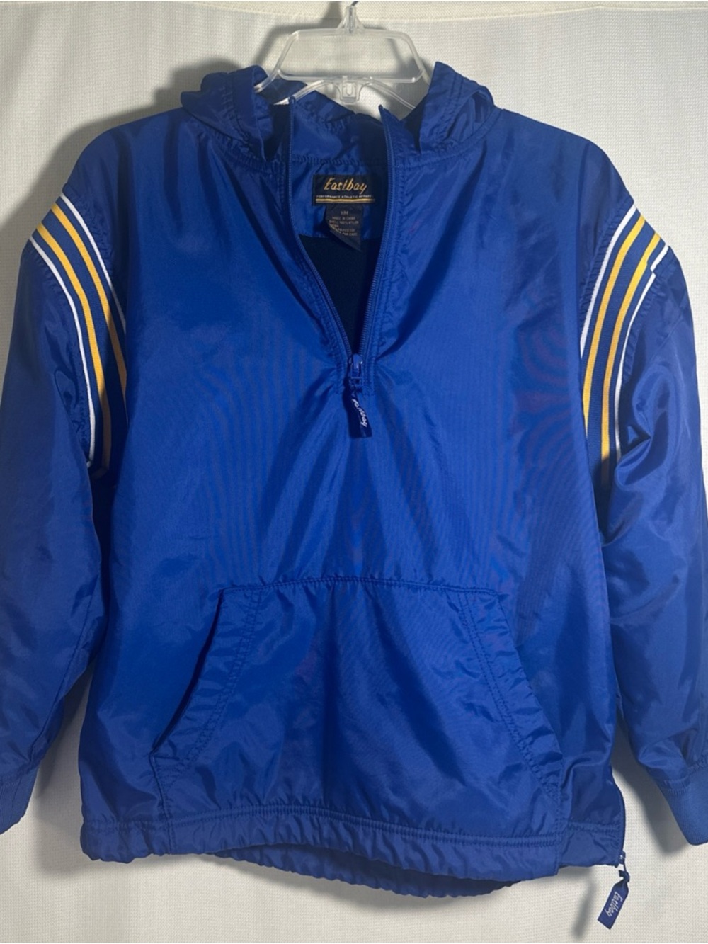 Kids' Eastbay Royal Blue Hooded Rain Pullover with Sleeve Stripes Vintage